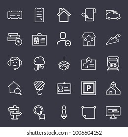 Business outline vector icon set on dark blue background