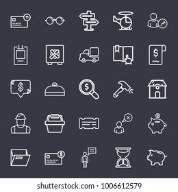 Business outline vector icon set on dark blue background