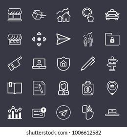 Business outline vector icon set on dark blue background