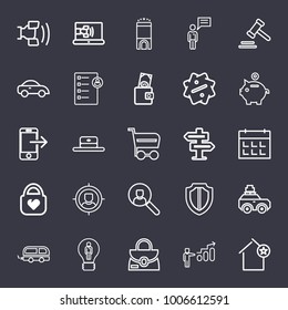 Business outline vector icon set on dark blue background