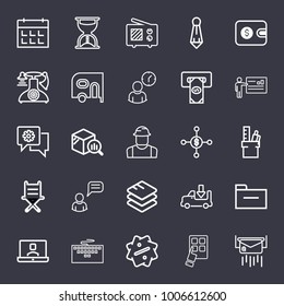 Business outline vector icon set on dark blue background