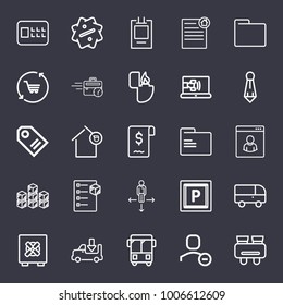 Business outline vector icon set on dark blue background