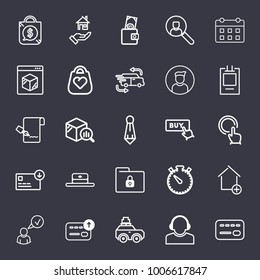 Business outline vector icon set on dark blue background
