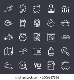 Business outline vector icon set on dark blue background