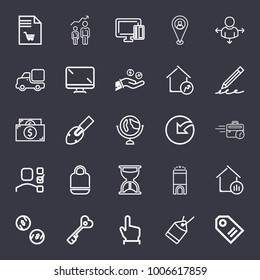 Business outline vector icon set on dark blue background