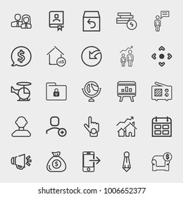 Business outline vector icon set on light gray background