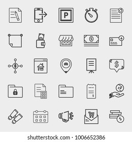 Business outline vector icon set on light gray background