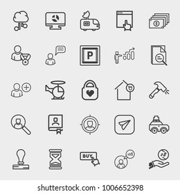 Business outline vector icon set on light gray background