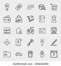 Business outline vector icon set on light gray background