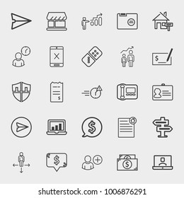 Business outline vector icon set on light gray background