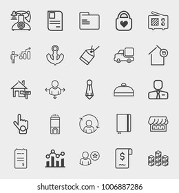 Business outline vector icon set on light gray background