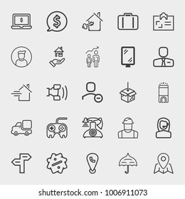 Business outline vector icon set on light gray background