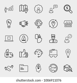 Business outline vector icon set on light gray background