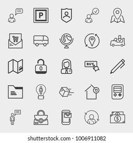 Business outline vector icon set on light gray background