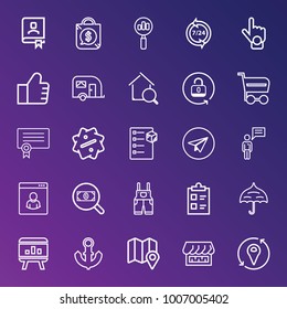Business outline vector icon set on gradient background