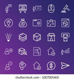 Business outline vector icon set on gradient background