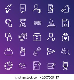 Business outline vector icon set on gradient background