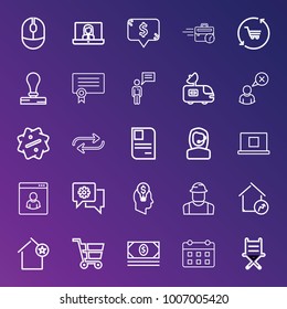 Business outline vector icon set on gradient background