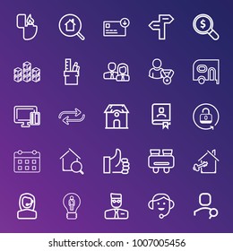Business outline vector icon set on gradient background