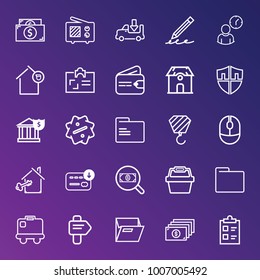 Business outline vector icon set on gradient background