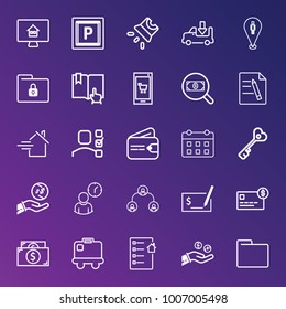 Business outline vector icon set on gradient background