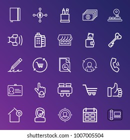 Business outline vector icon set on gradient background