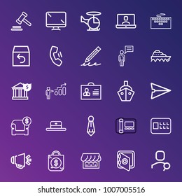 Business outline vector icon set on gradient background