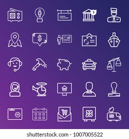 Business outline vector icon set on gradient background