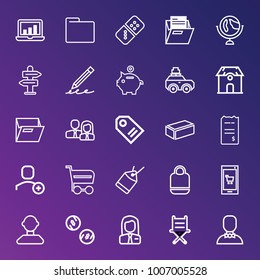 Business outline vector icon set on gradient background
