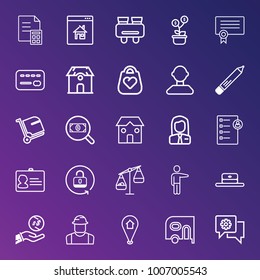 Business outline vector icon set on gradient background