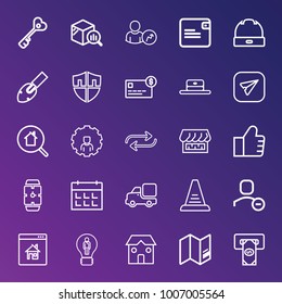 Business outline vector icon set on gradient background