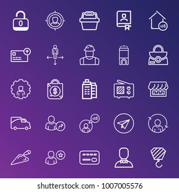 Business outline vector icon set on gradient background