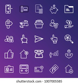 Business outline vector icon set on gradient background