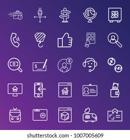 Business outline vector icon set on gradient background