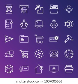Business outline vector icon set on gradient background