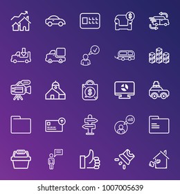 Business outline vector icon set on gradient background