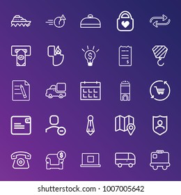 Business outline vector icon set on gradient background