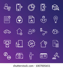 Business outline vector icon set on gradient background