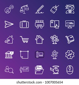Business outline vector icon set on gradient background