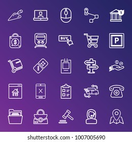 Business outline vector icon set on gradient background
