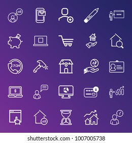 Business outline vector icon set on gradient background