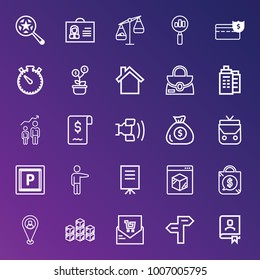 Business outline vector icon set on gradient background