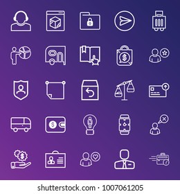 Business outline vector icon set on gradient background