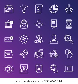 Business outline vector icon set on gradient background