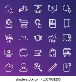 Business outline vector icon set on gradient background