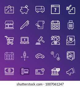 Business outline vector icon set on gradient background