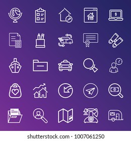 Business outline vector icon set on gradient background