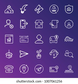 Business outline vector icon set on gradient background