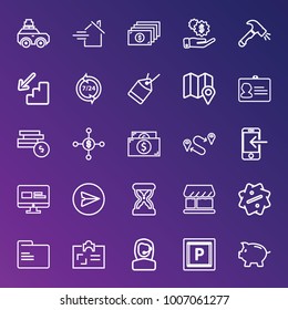 Business outline vector icon set on gradient background