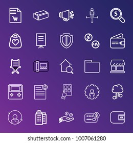 Business outline vector icon set on gradient background